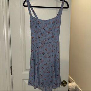 Reformation Light Blue Dress with Pink Floral Pattern